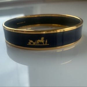 Authentic HERMES Logo Cloisonne Enamel Bangle Bracelet Blue Accessory 67JC345